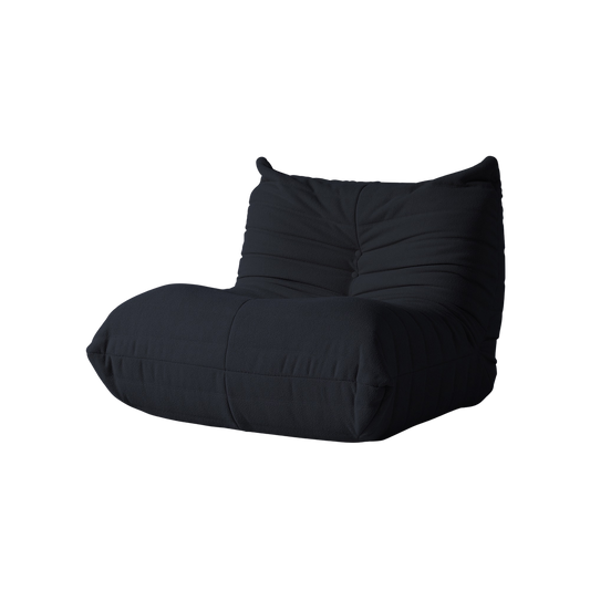 Black bean bag chair on a white background