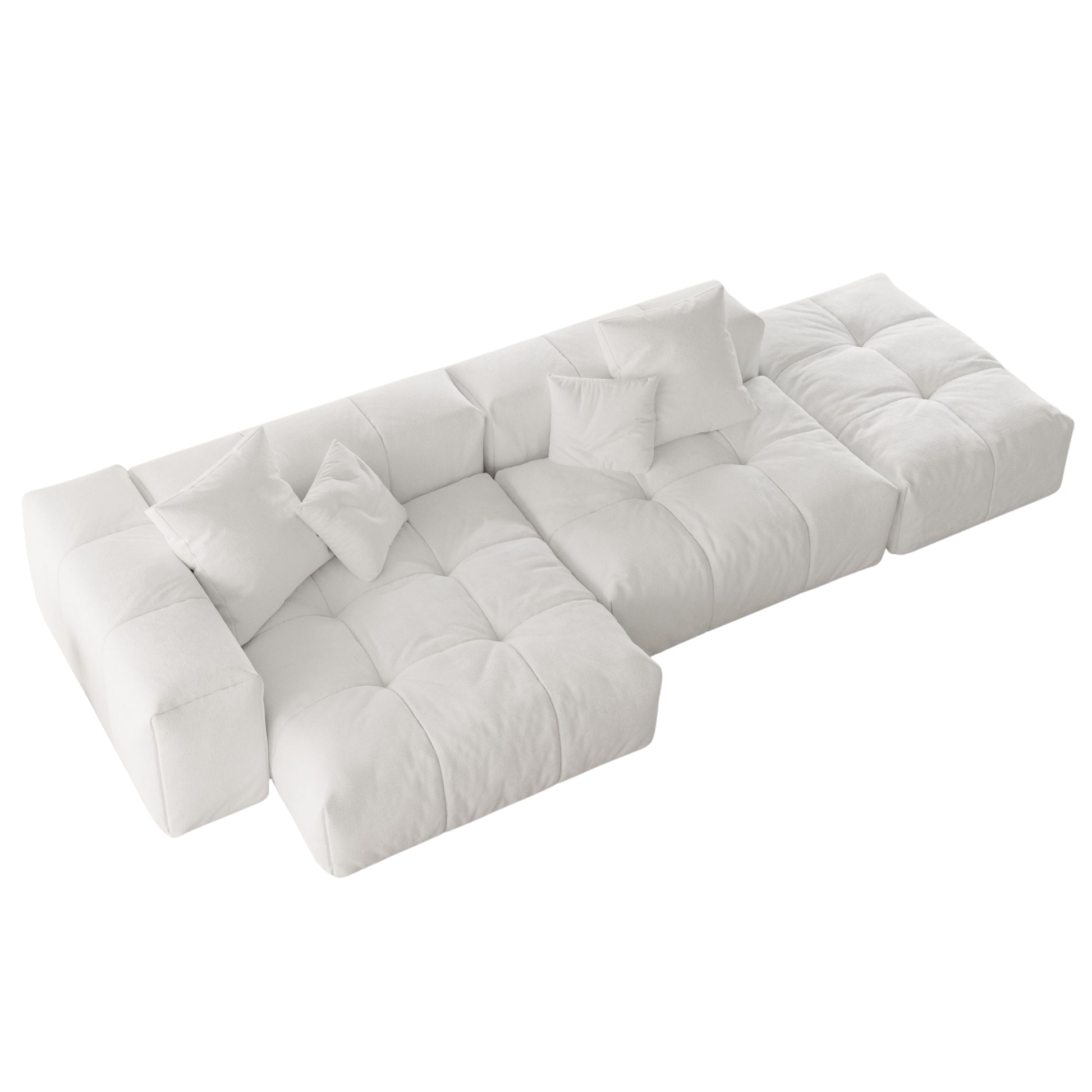 White sofa with cushions on a white background