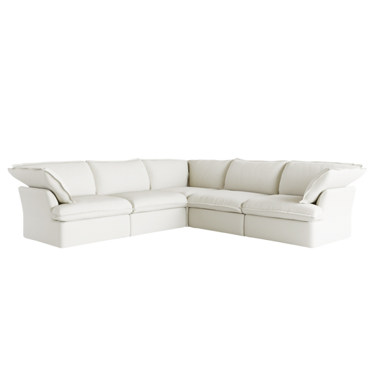 White sectional corner 5-seat sofa on a white background