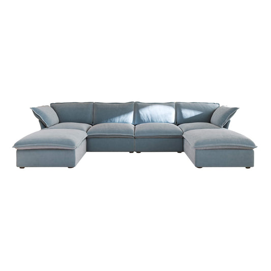 Light blue U-shaped sectional sofa on a white background