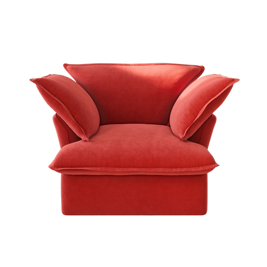 Red armchair with unique design on a white background