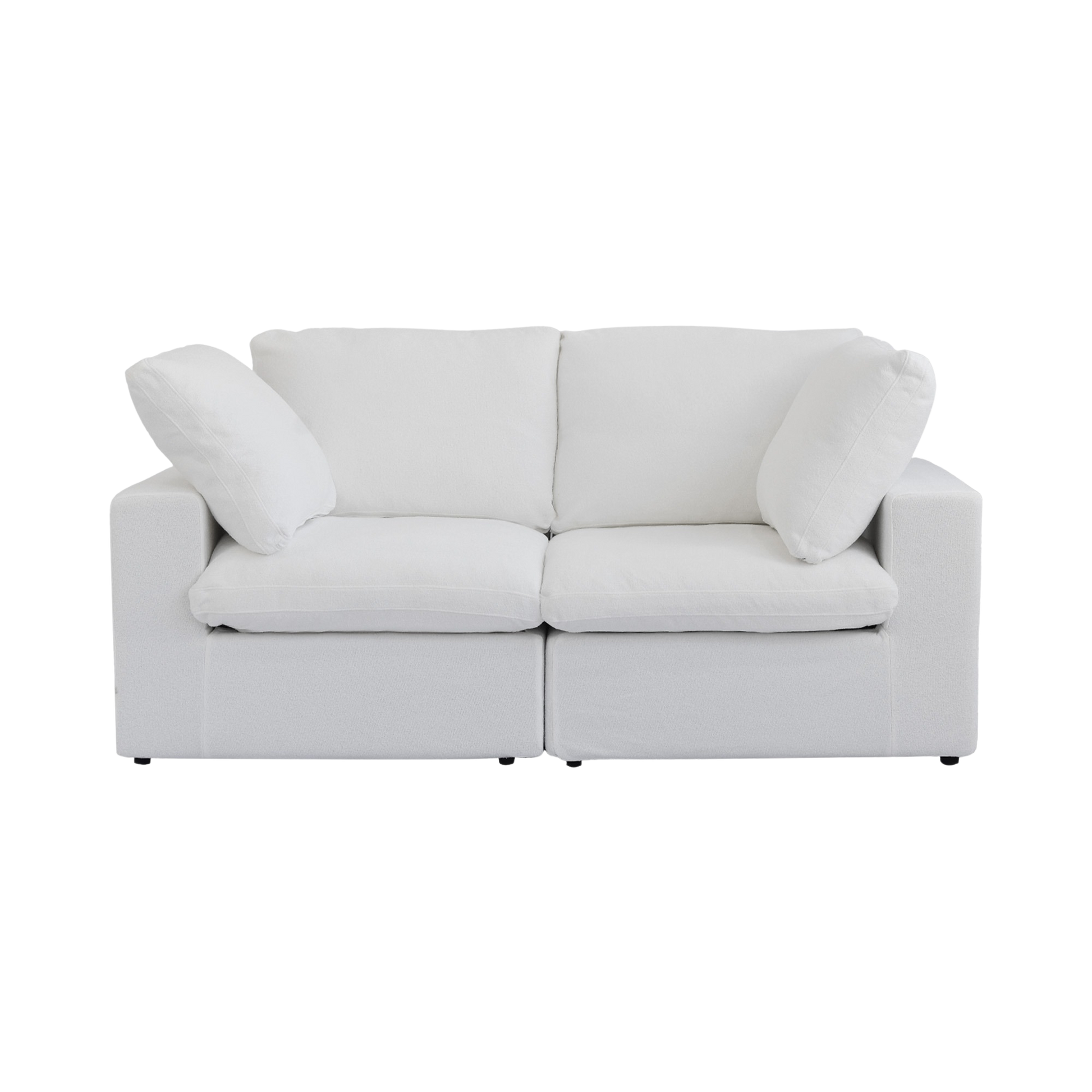 White loveseat sofa with two cushions on a white background