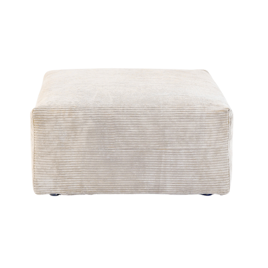 Beige corduroy ottoman on a white background