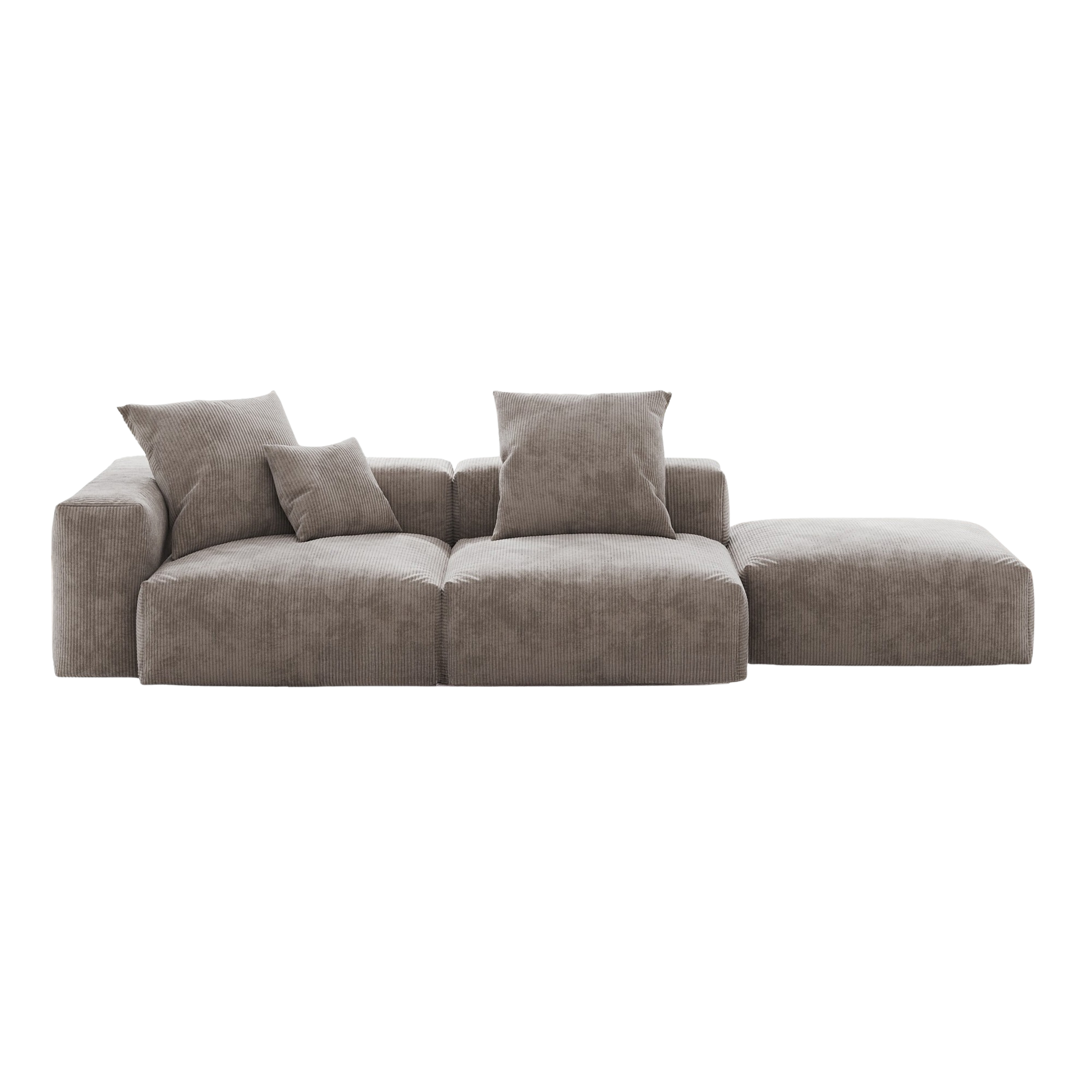 Brown 3-seat lounger sofa with cushions on a white background