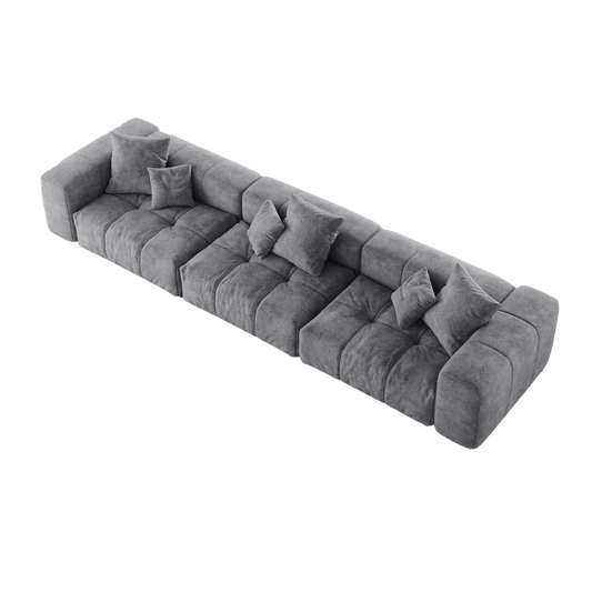Gray modular 3-seat sofa with multiple cushions on a white background