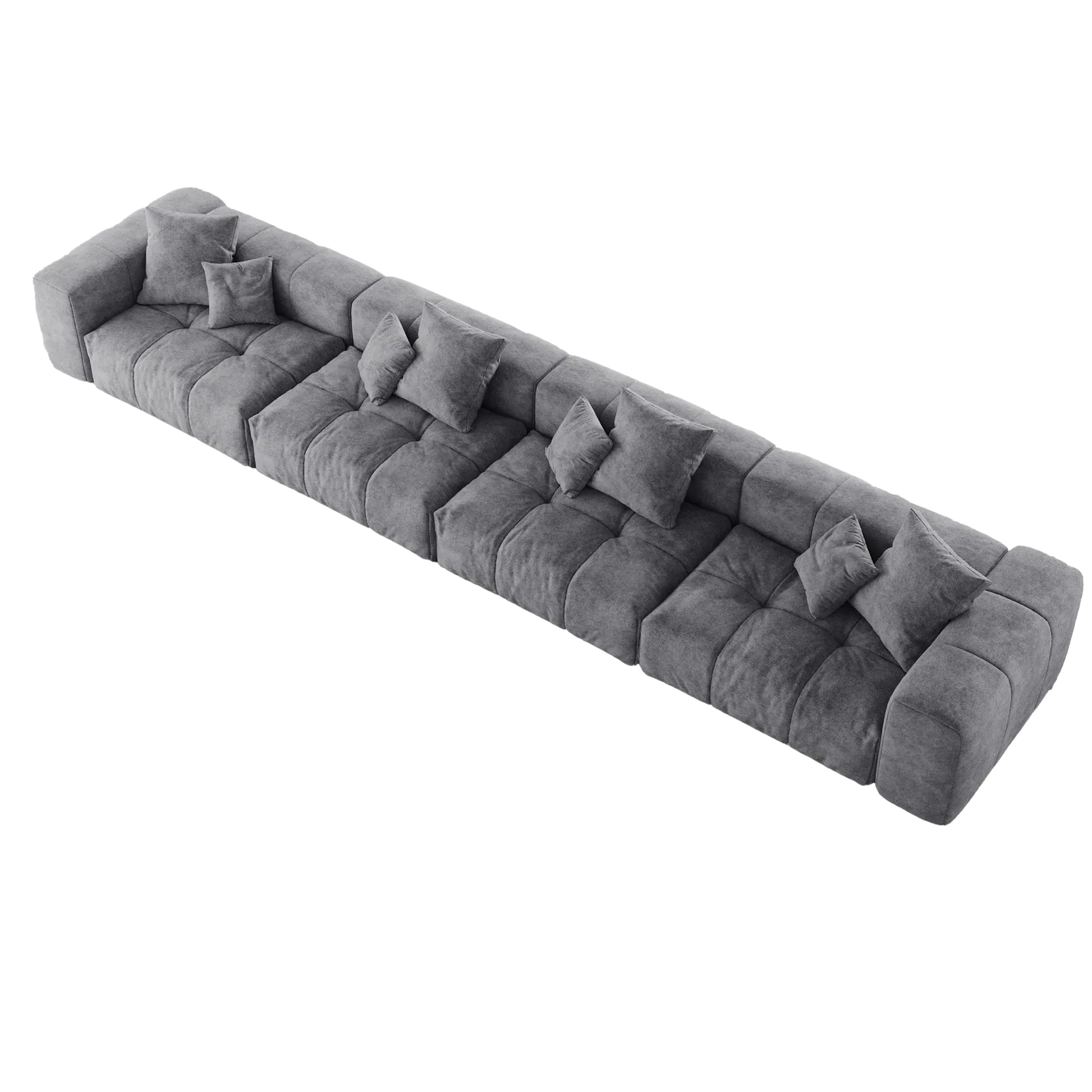 Gray 4-seat sectional sofa with multiple cushions on a white background