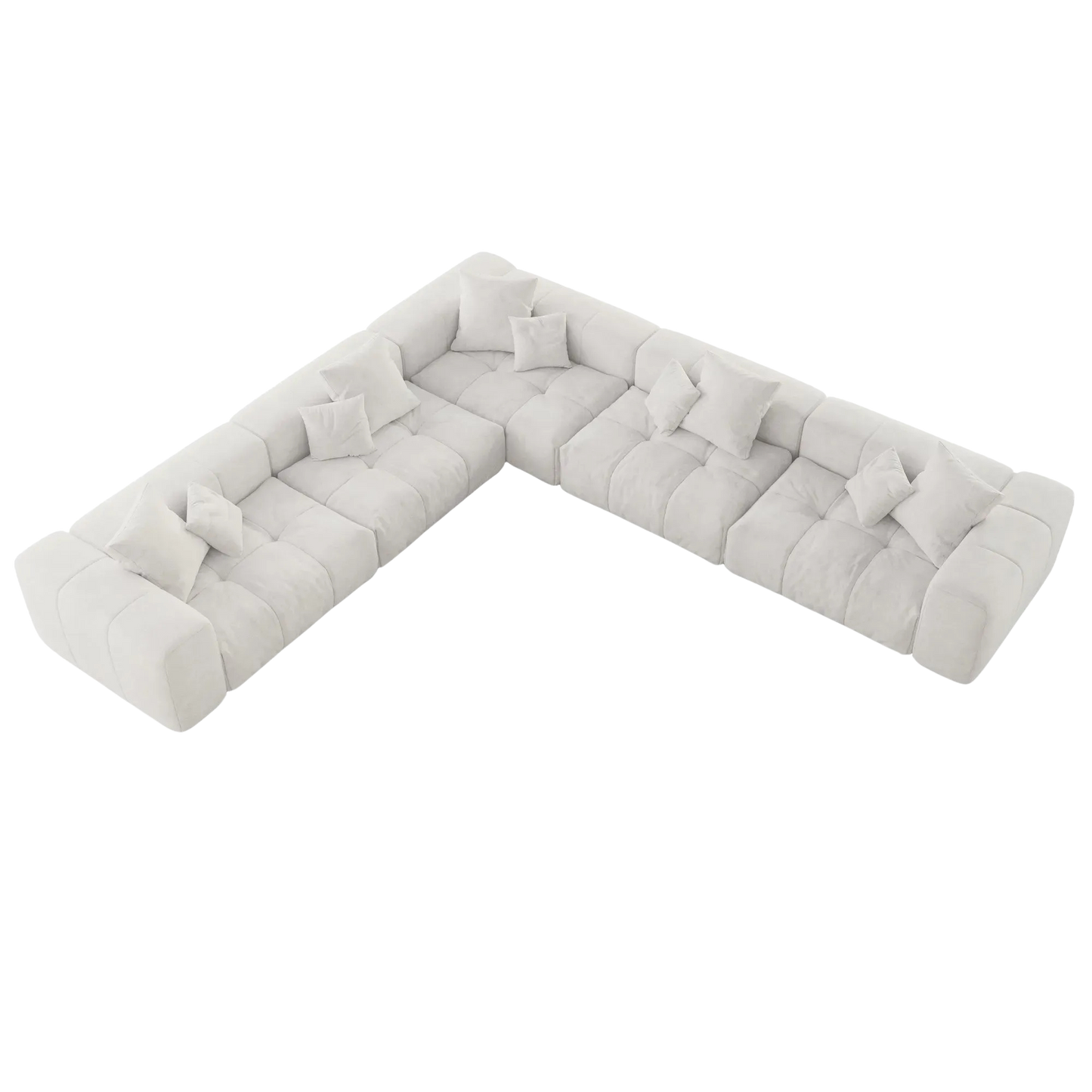 White V-shaped corner sectional sofa on a white background