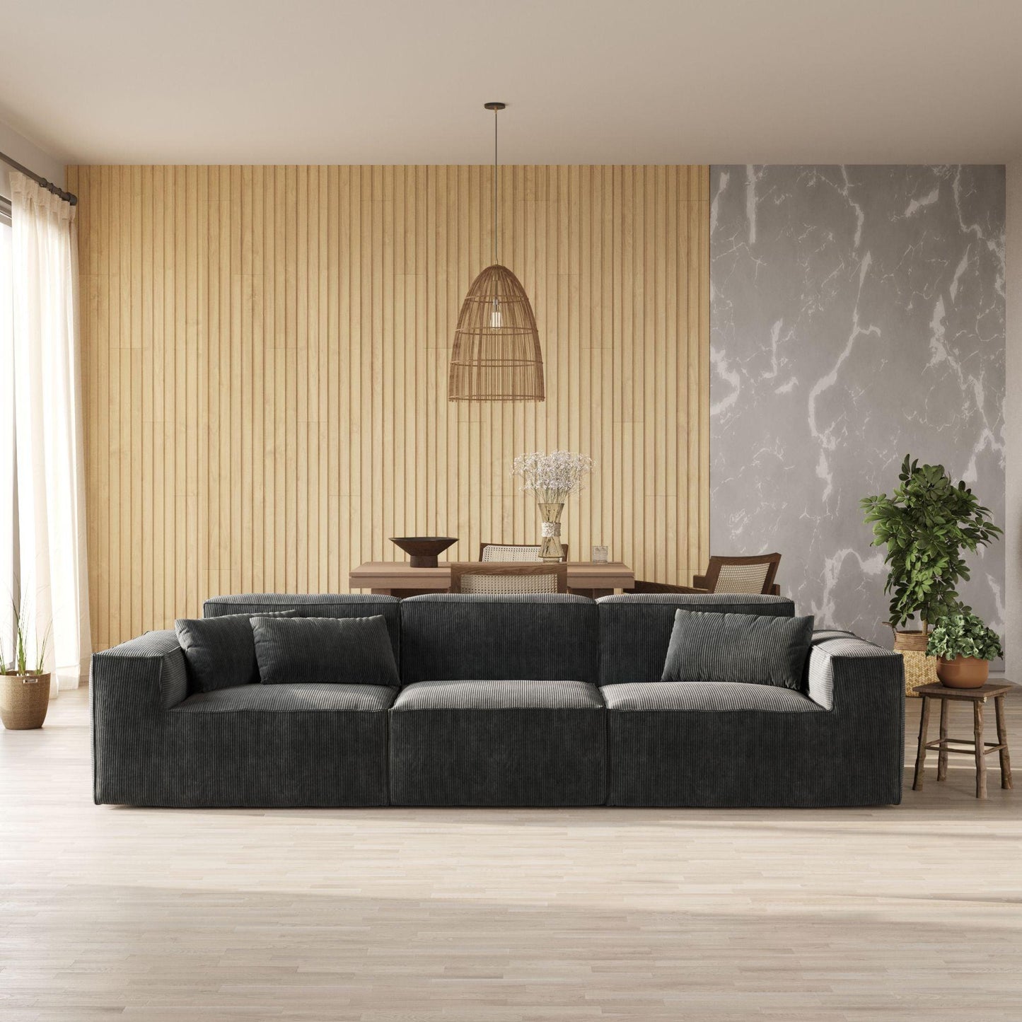 3-Seater Corduroy Sectional Sofa | Wendy - Divan Dreams