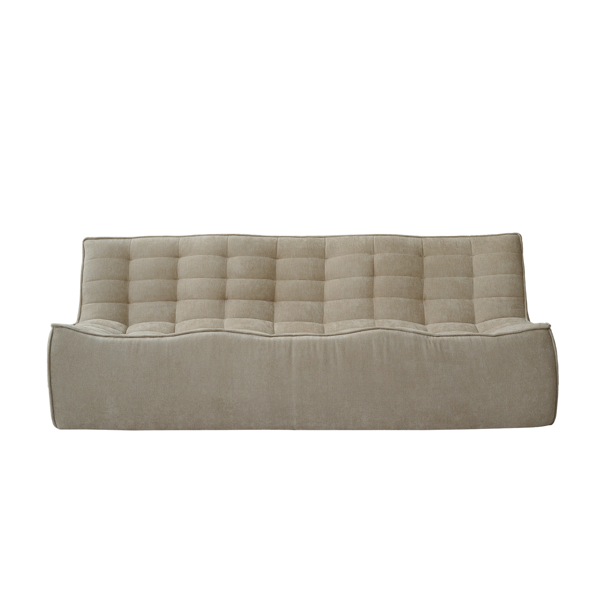 Beige tufted floor waffle sofa on a white background