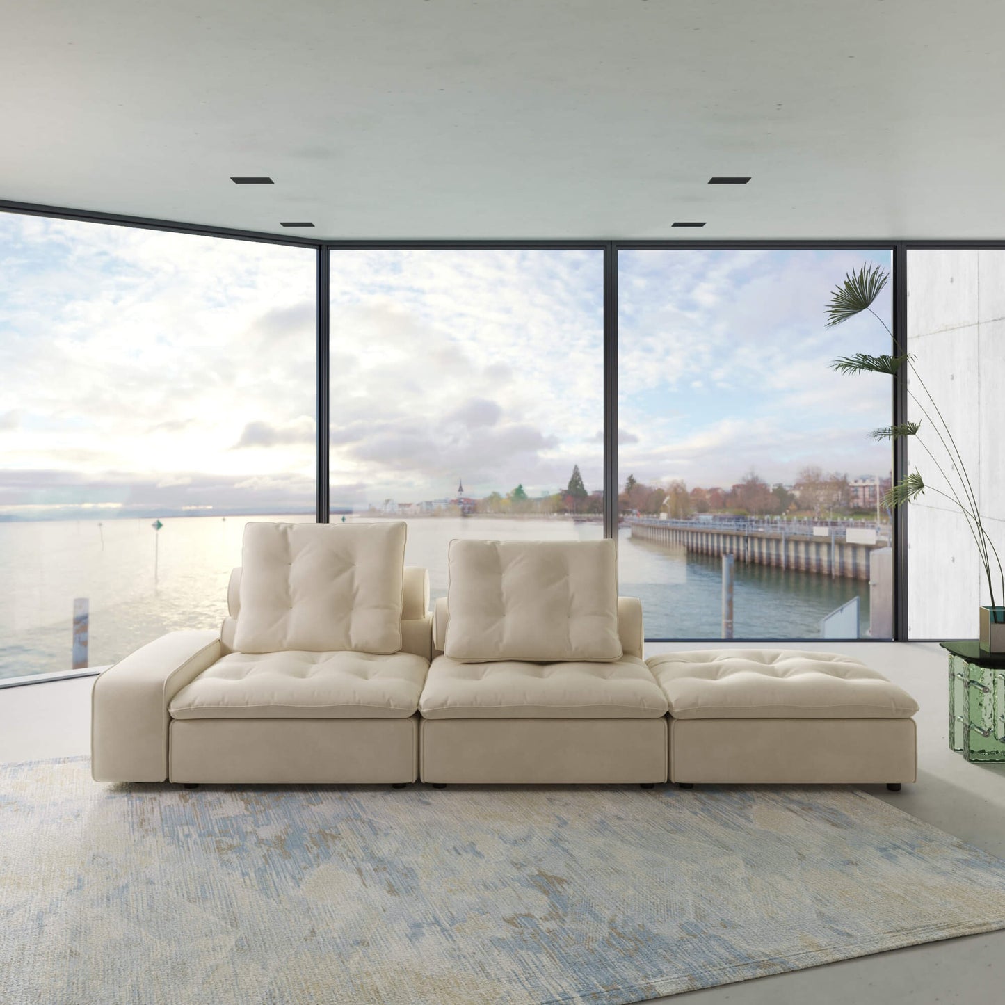 3-Piece Matt Velvet Sectional Sofa with Adjustable Backrest, Anti-scratch and Water-proof Fabric | Brouillard