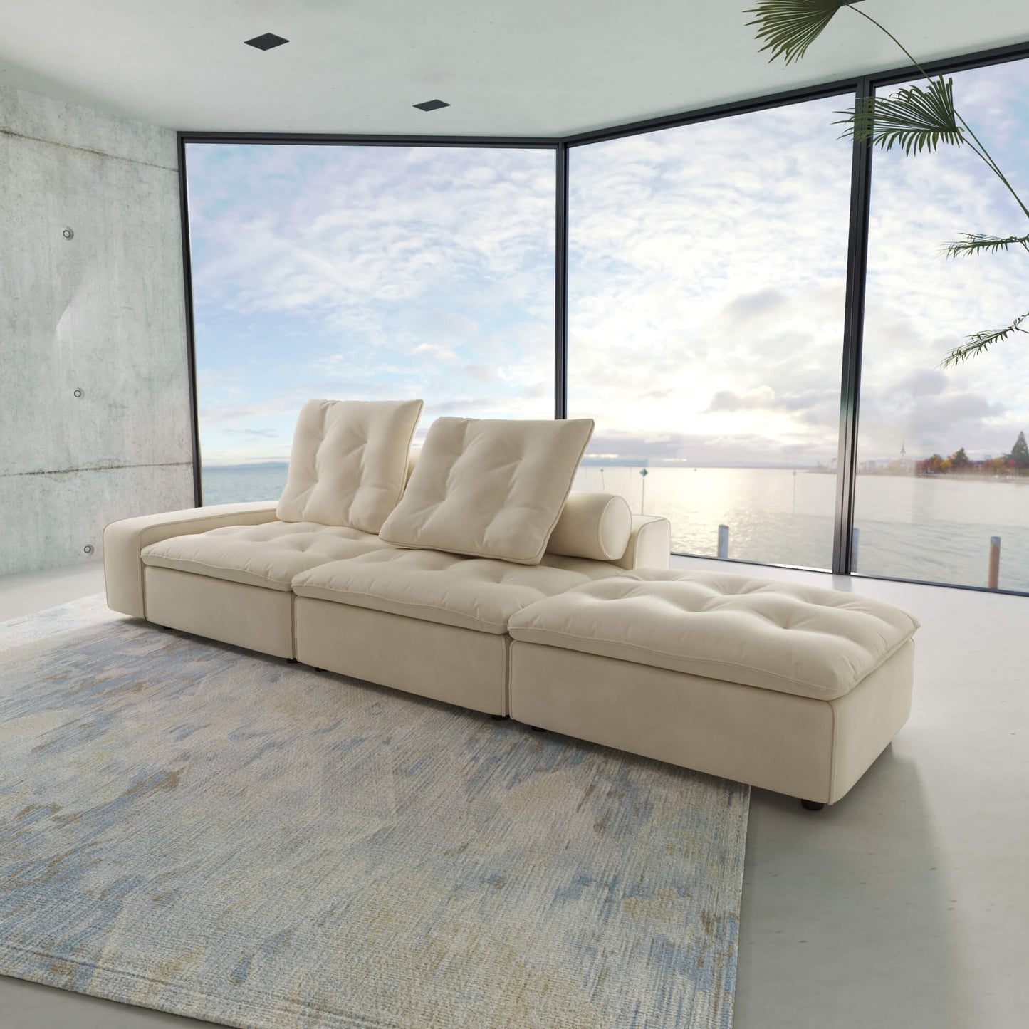 3-Piece Matt Velvet Sectional Sofa with Adjustable Backrest, Anti-scratch and Water-proof Fabric | Brouillard