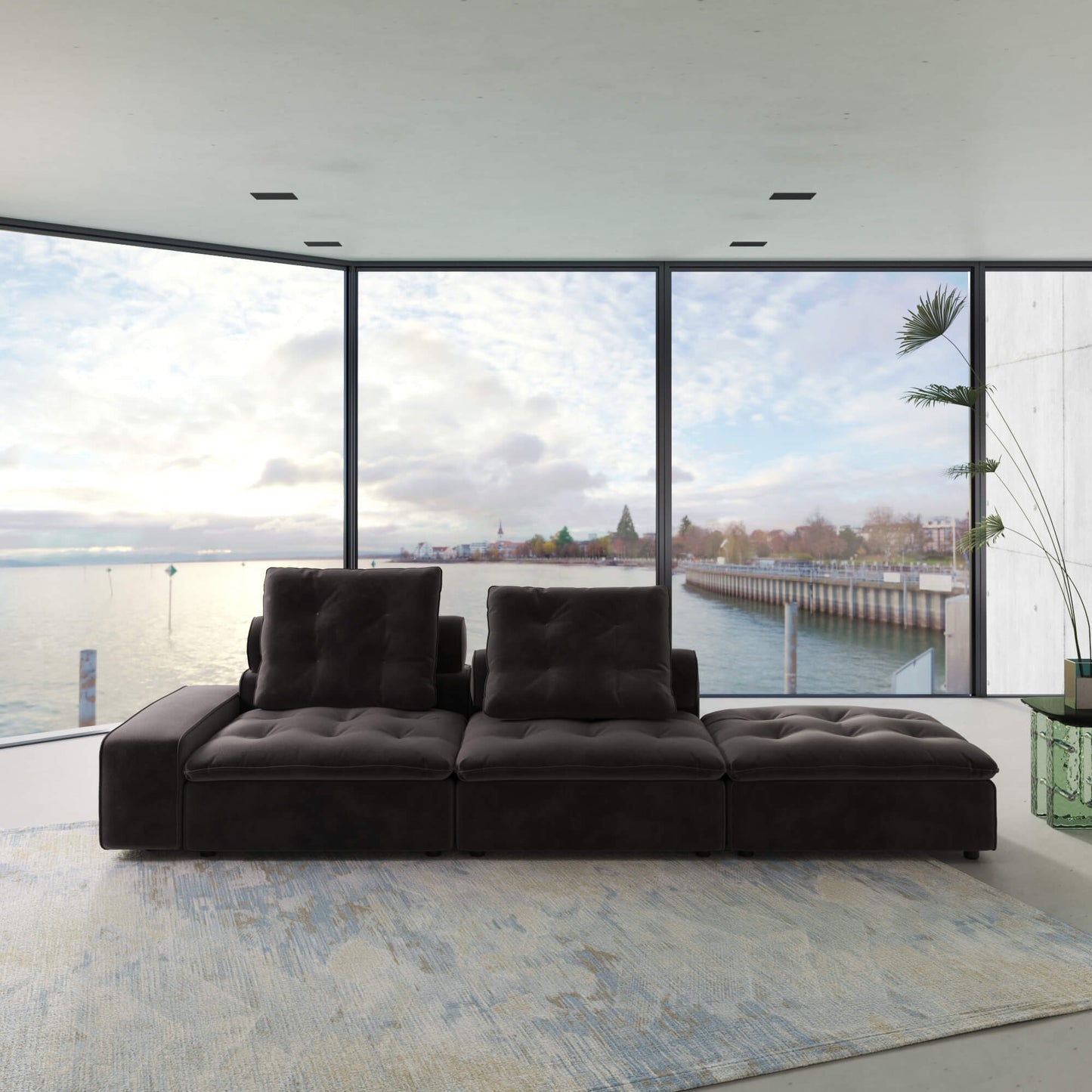 3-Piece Matt Velvet Sectional Sofa with Adjustable Backrest, Anti-scratch and Water-proof Fabric | Brouillard