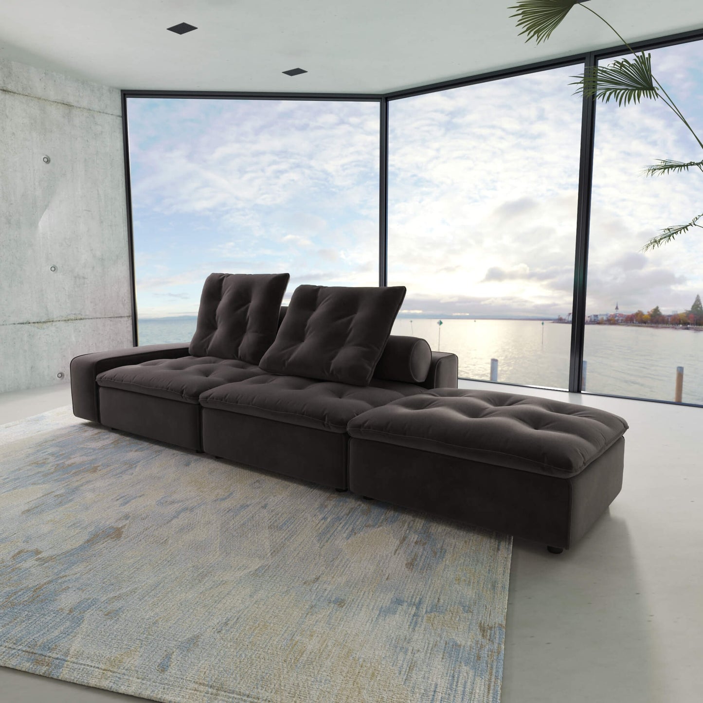 3-Piece Matt Velvet Sectional Sofa with Adjustable Backrest, Anti-scratch and Water-proof Fabric | Brouillard
