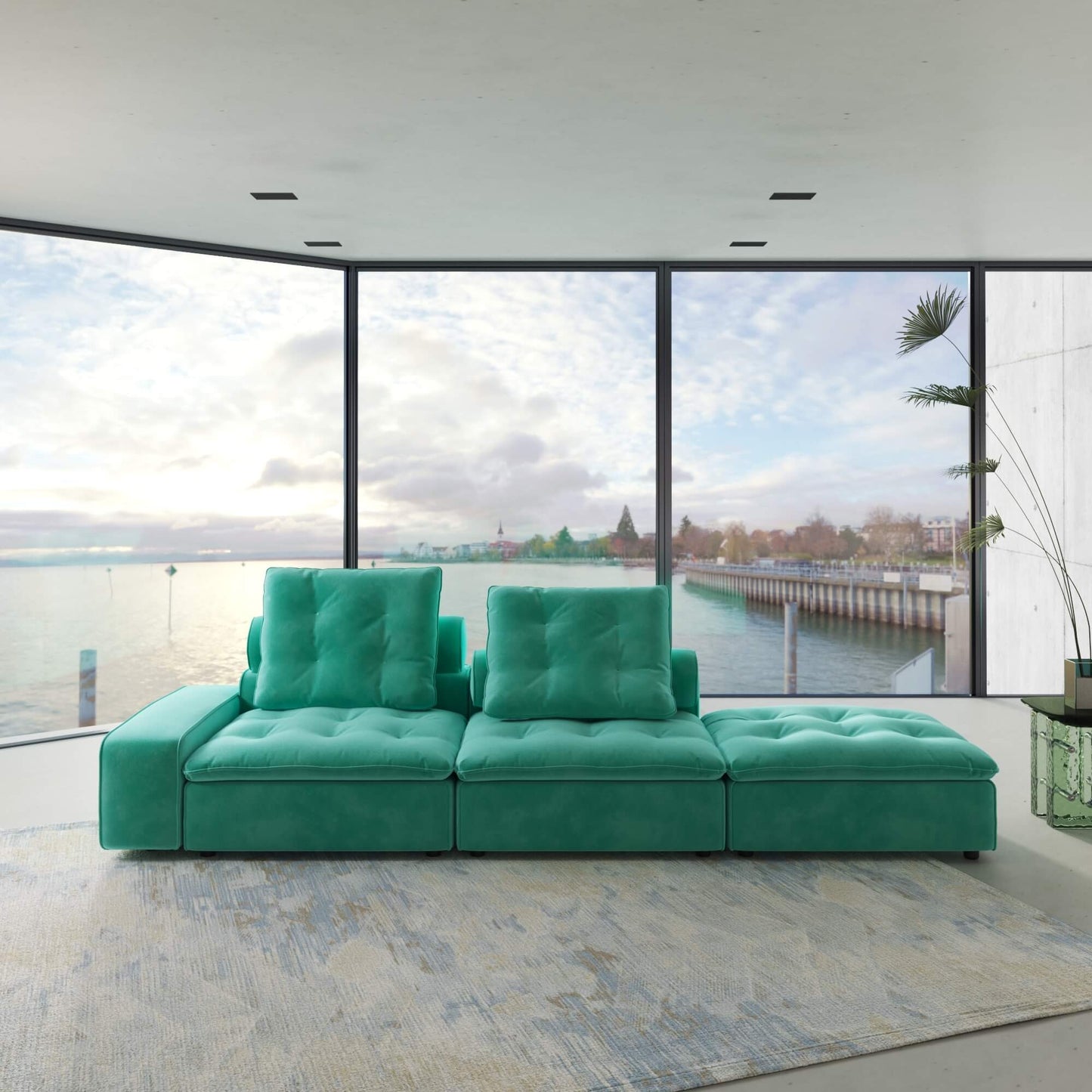3-Piece Matt Velvet Sectional Sofa with Adjustable Backrest, Anti-scratch and Water-proof Fabric | Brouillard