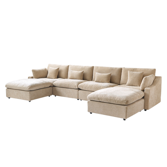 Khaki U-shaped sectional sofa on a white background