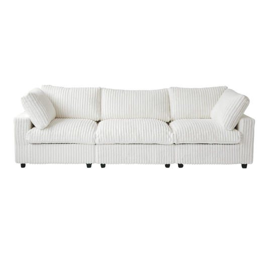 White 3-seat sofa with a textured pattern on a white background