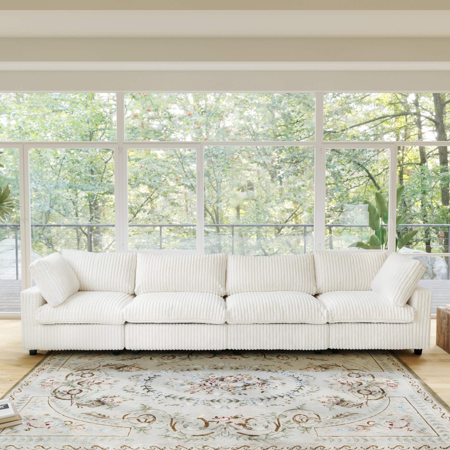 4-Seater Faux Rabbit Fur Sectional Sofa with Removable Covers | Velveteen