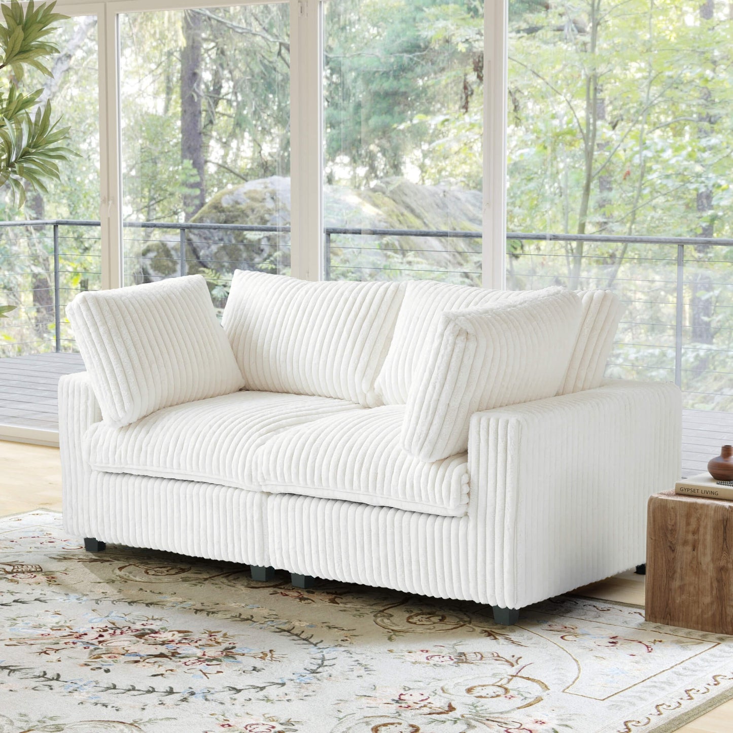 Loveseat Faux Rabbit Fur Sectional Sofa with Removable Covers | Velveteen