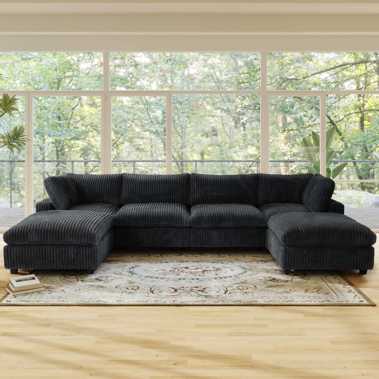 U-Shaped Faux Rabbit Fur Sectional Sofa with Removable Covers | Velveteen