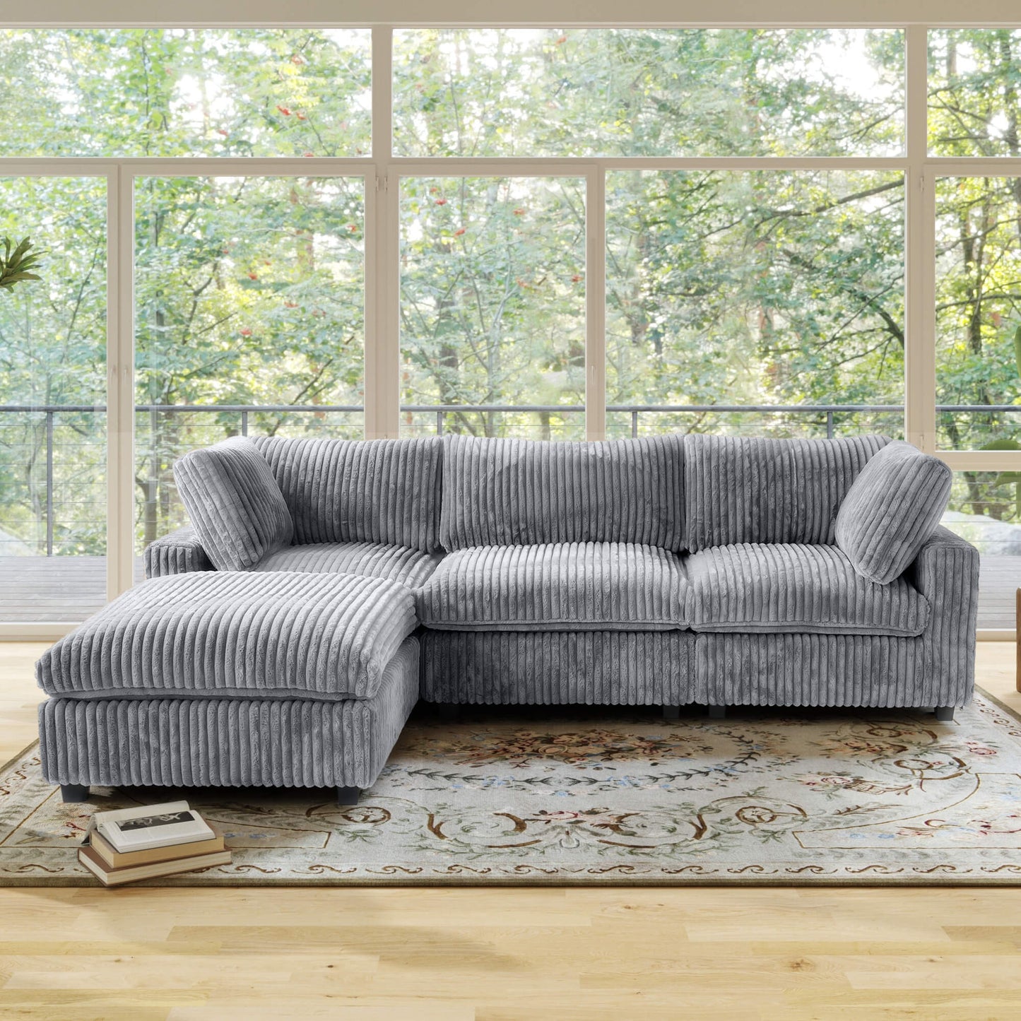 L-Shaped Faux Rabbit Fur Sectional Sofa with Removable Covers | Velveteen