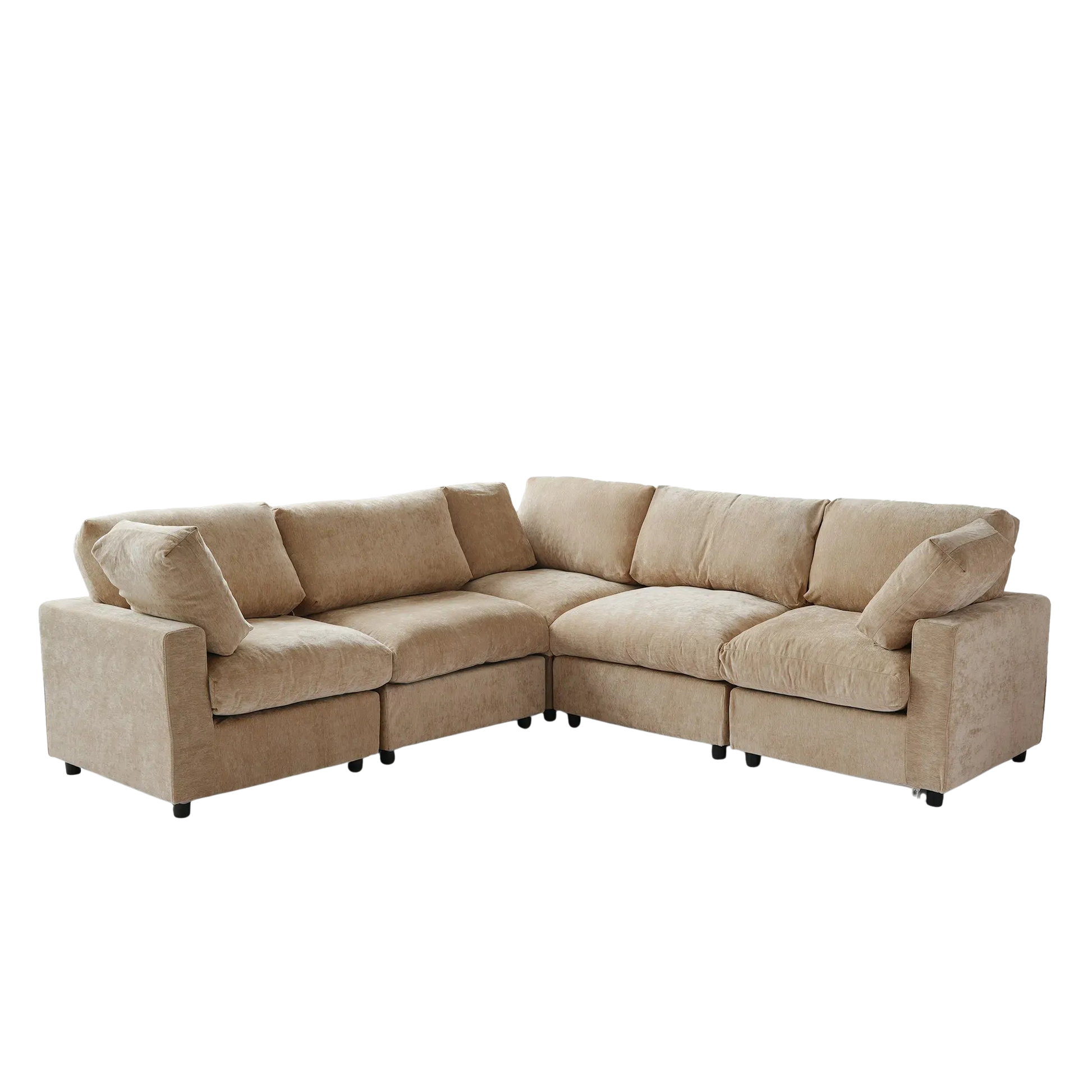 Khaki 5-seater corner sectional sofa on a white background