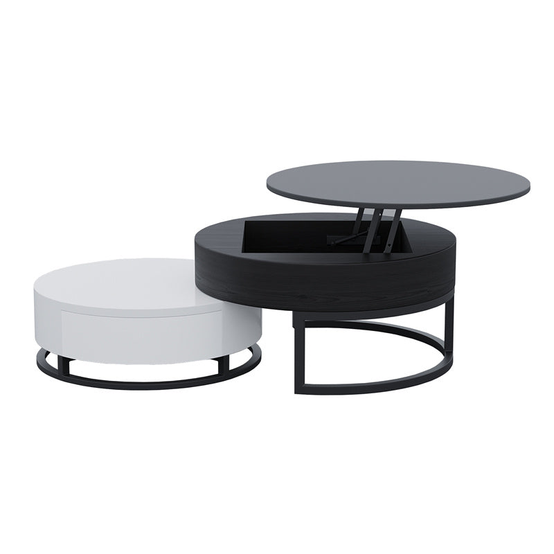 Lift-Top Round Coffee Table with Drawers
