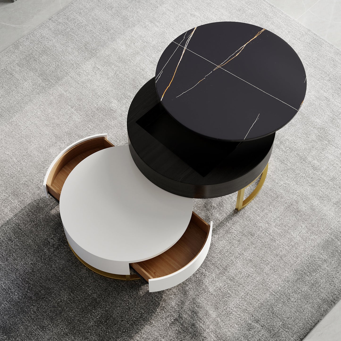 Lift-Top Round Coffee Table with Drawers