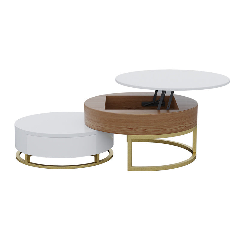 Lift-Top Round Coffee Table with Drawers
