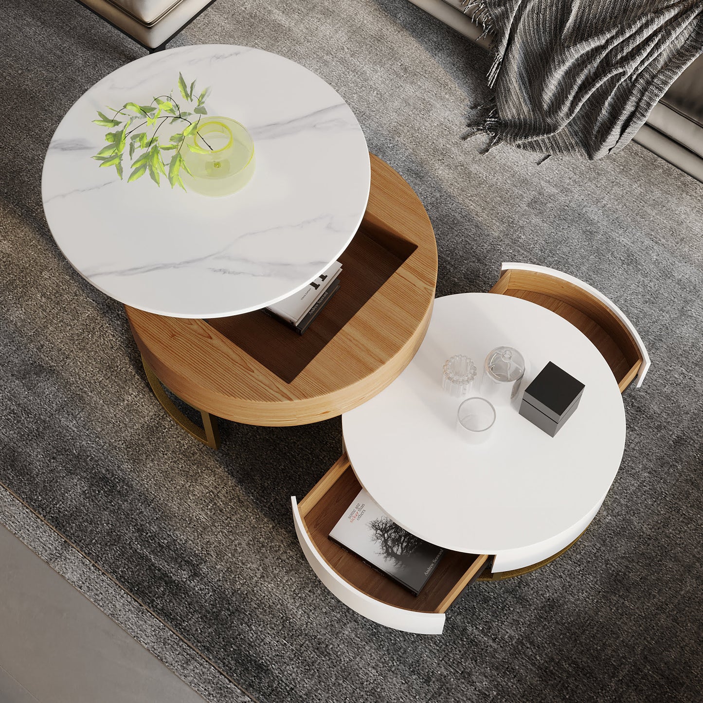 Lift-Top Round Coffee Table with Drawers