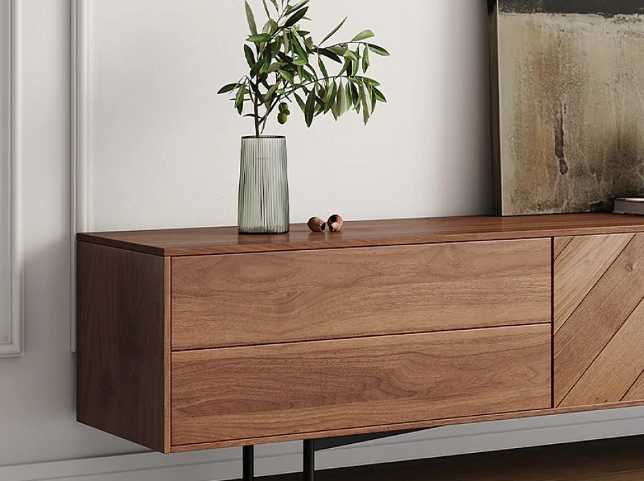 Mid-century Modern TV Stand, MDF, Walnut Color Entertainment Center
