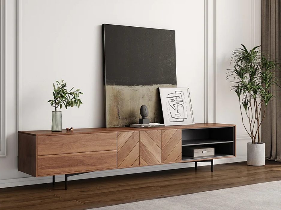 Mid-century Modern TV Stand, MDF, Walnut Color Entertainment Center