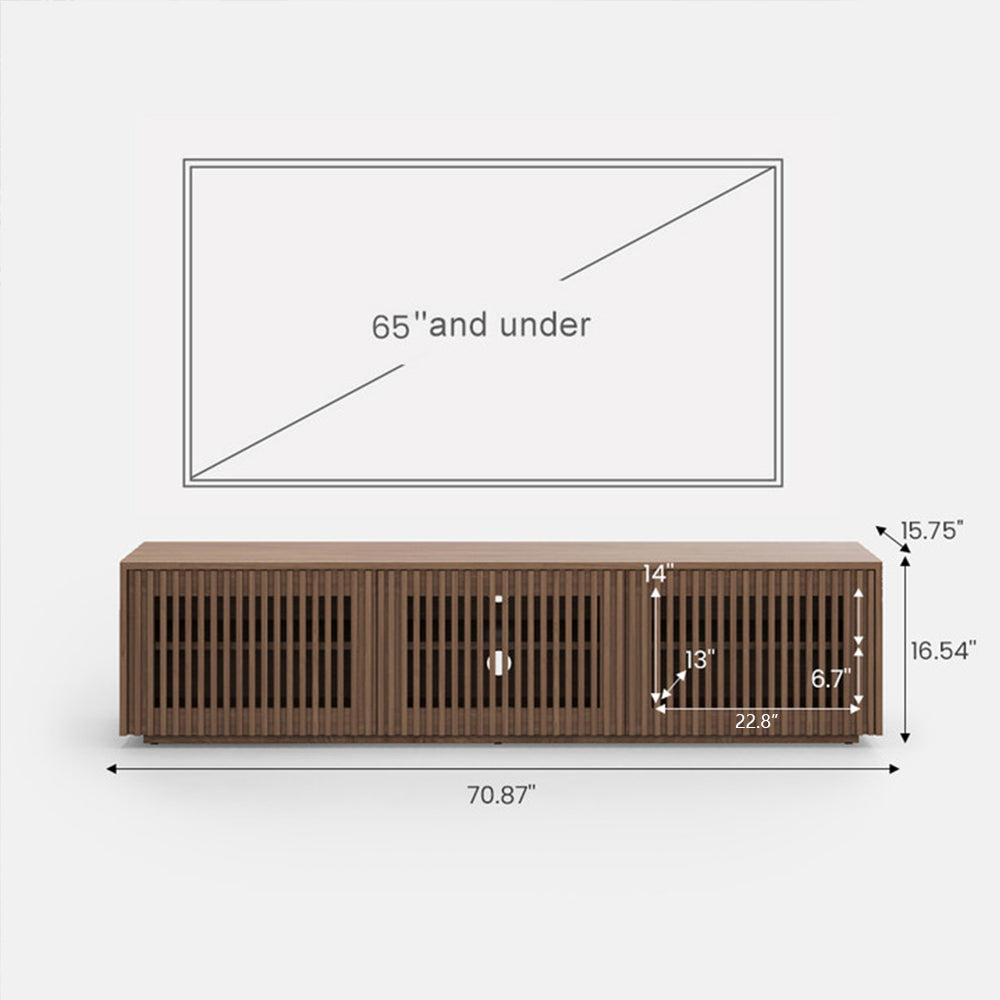Minimalist TV Stand, Wood Slatted Entertainment Center Media Console, Mid-Century Modern TV Console