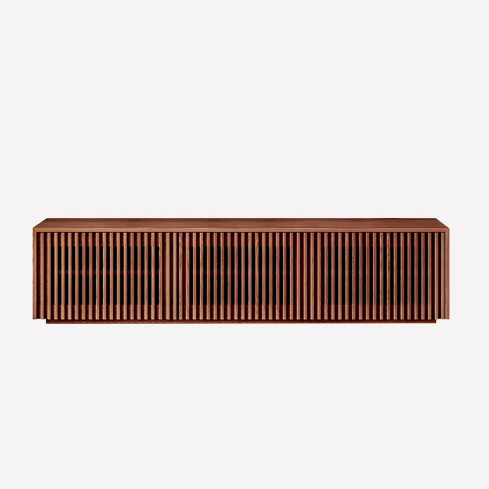 Minimalist TV Stand, Wood Slatted Entertainment Center Media Console, Mid-Century Modern TV Console