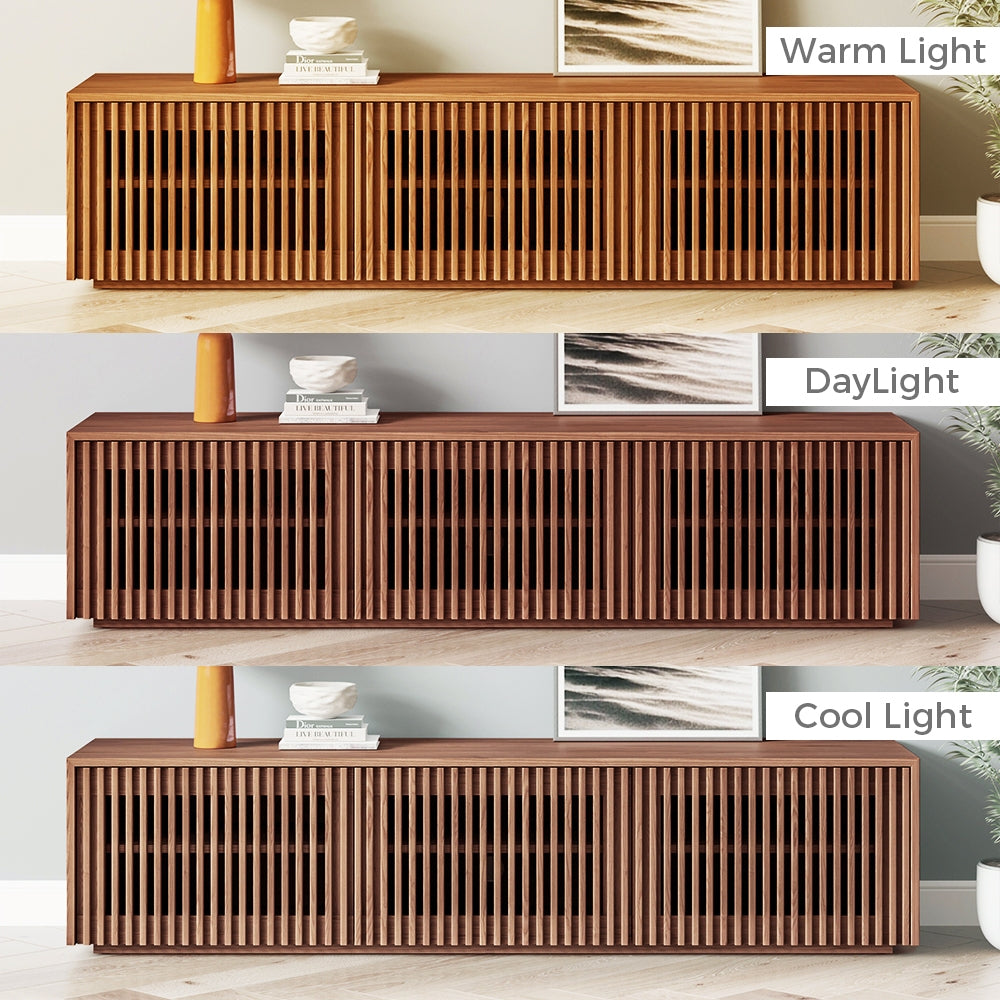 Minimalist TV Stand, Wood Slatted Entertainment Center Media Console, Mid-Century Modern TV Console
