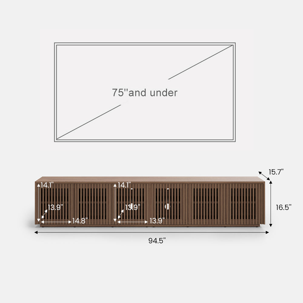 Minimalist TV Stand, Wood Slatted Entertainment Center Media Console, Mid-Century Modern TV Console