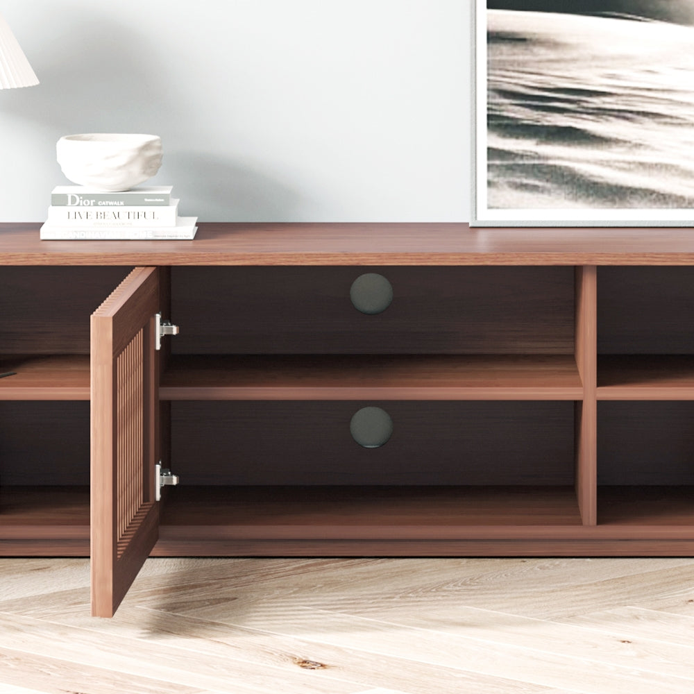 Minimalist TV Stand, Wood Slatted Entertainment Center Media Console, Mid-Century Modern TV Console