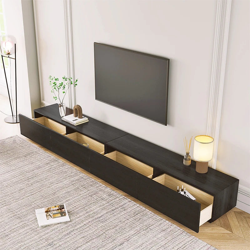 Minimalist Wood TV Stand with Drawers, Modern Long Media Console