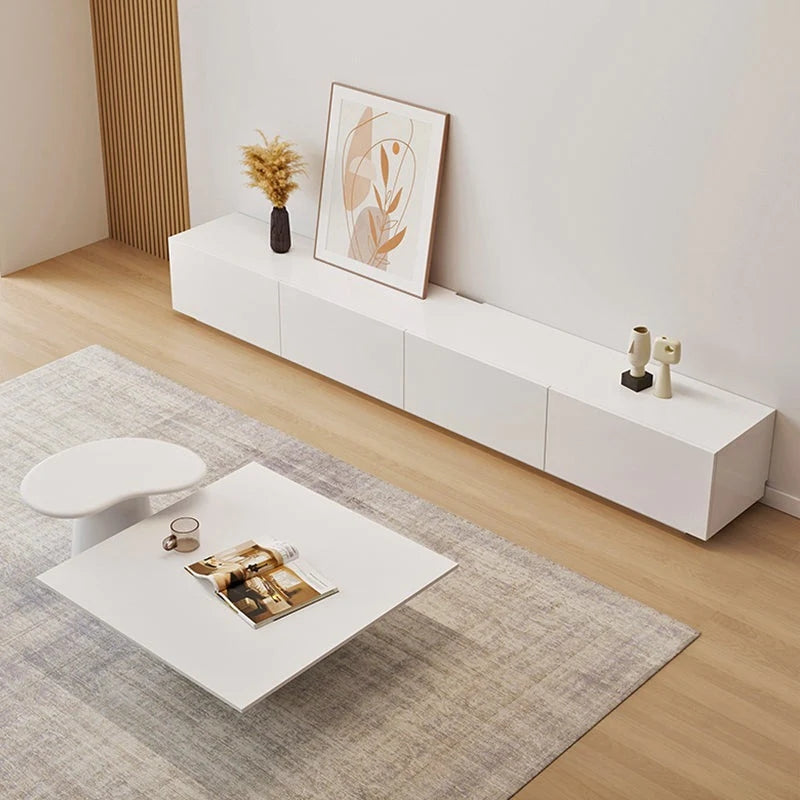 Minimalist Wood TV Stand with Drawers, Modern Long Media Console