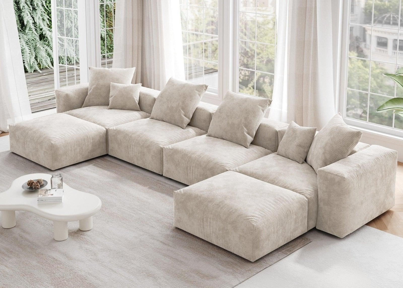 Teal velvet 4-seater U-shaped sectional with washable covers
