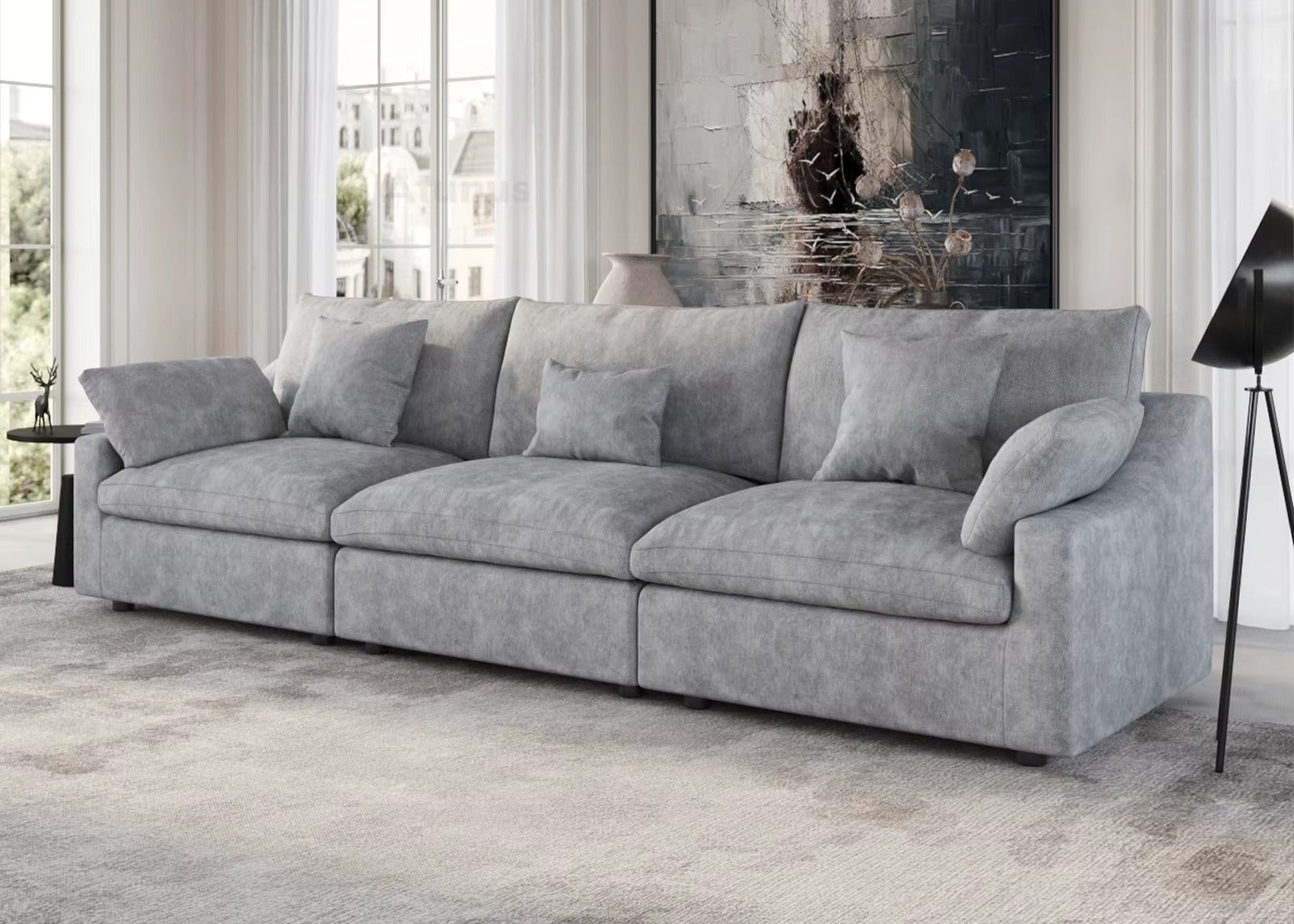 Gray 3-seater slope arm sofa with washable covers in linen.