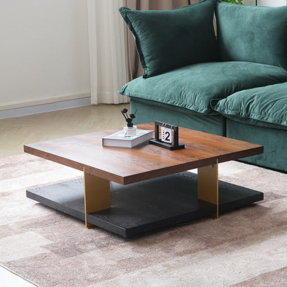 Square Wood Coffee Table, Two-Tier with Storage