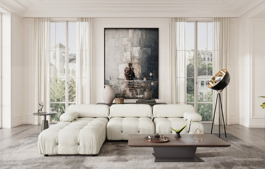 L-Shaped Bubble Modular Modern Sofa with Rolled Arm, Scratch Resistant, Pet Safe Upholstered Couch, Faux Leather | Milano