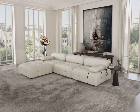 L-Shaped Bubble Modular Modern Sofa with Rolled Arm, Scratch Resistant, Pet Safe Upholstered Couch, Faux Leather | Milano