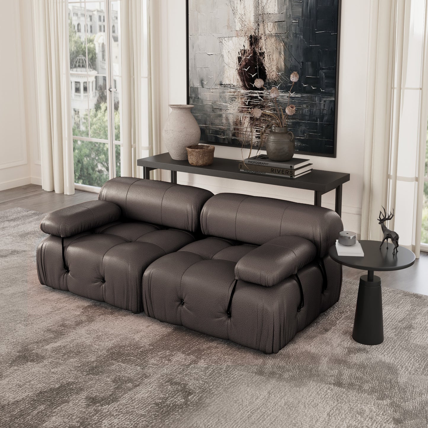 Loveseat Bubble Modular Modern Sofa with Rolled Arm, Scratch Resistant, Pet Safe Upholstered Couch, Faux Leather | Milano