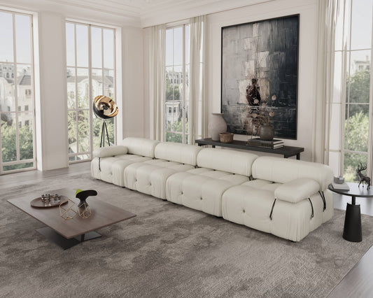4-Seater Bubble Modular Modern Sofa with Rolled Arm, Scratch Resistant, Pet Safe Upholstered Couch, Faux Leather | Milano