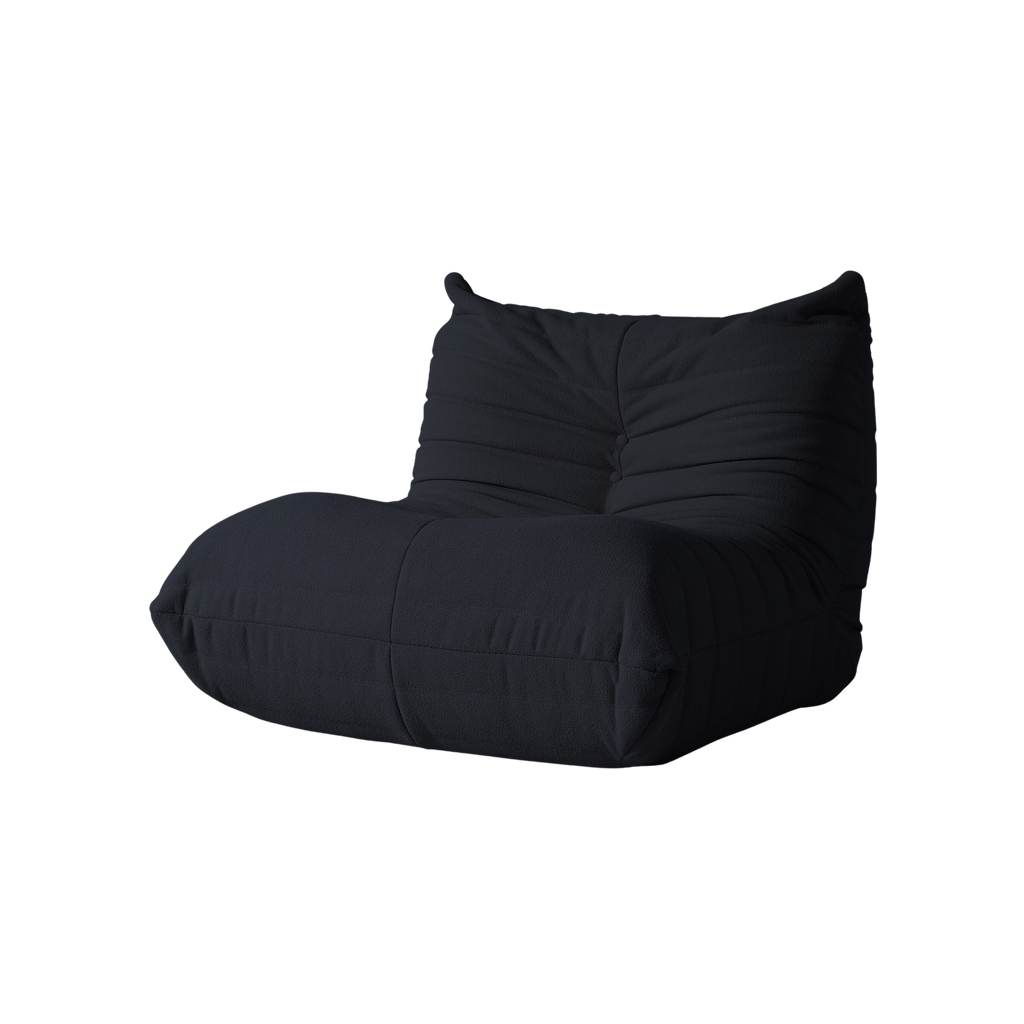 Black bean bag chair on a white background