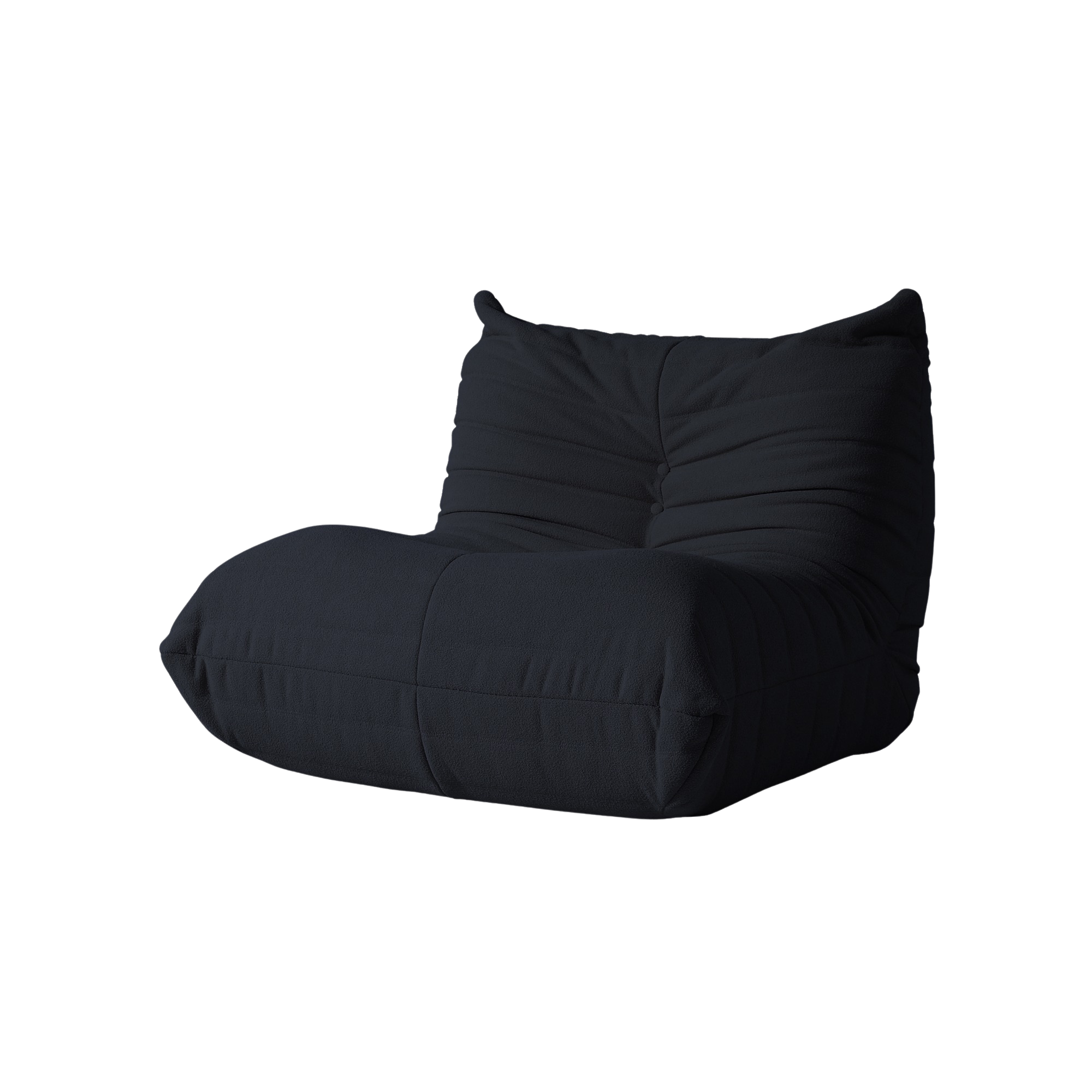 Black bean bag chair on a white background