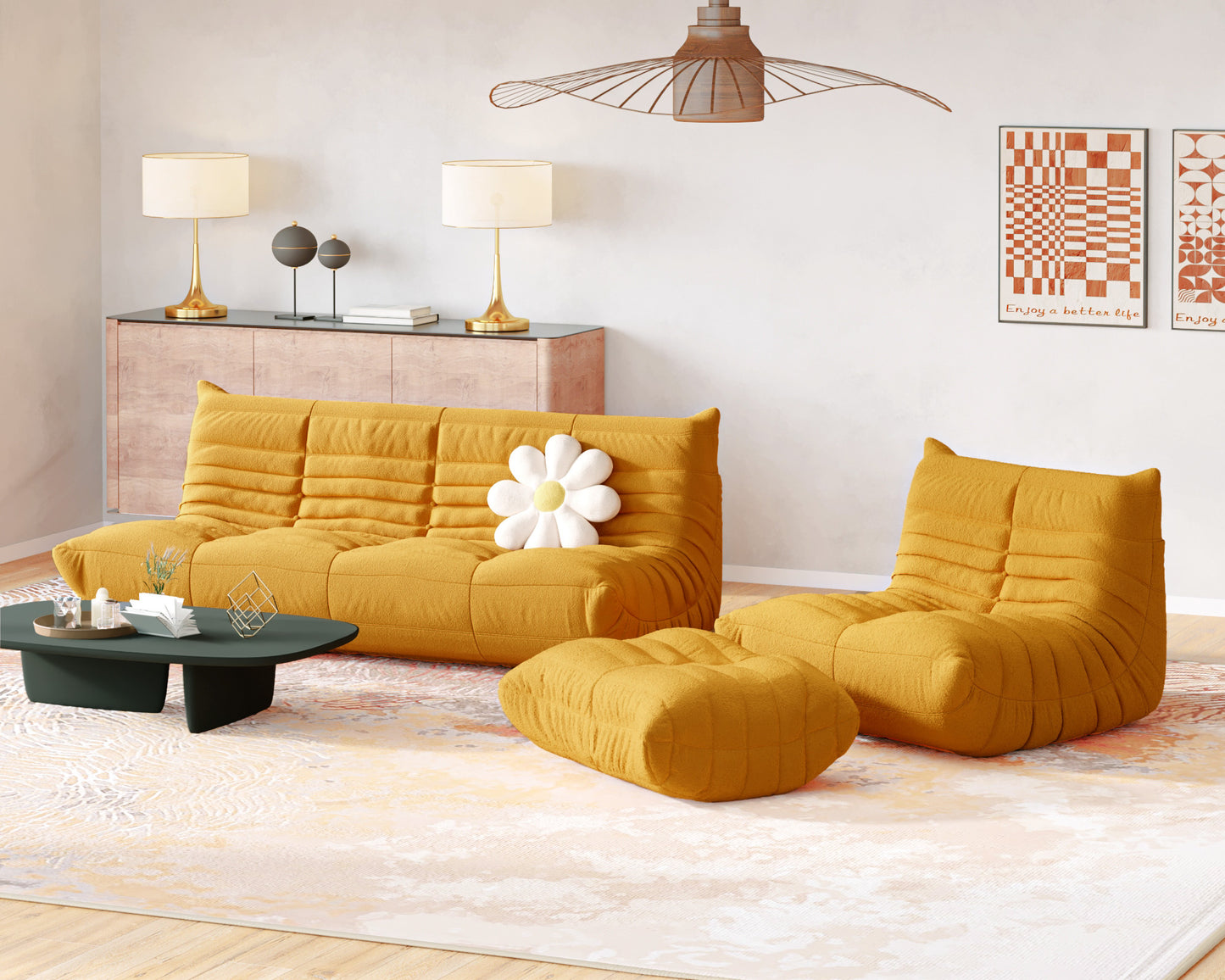 3-Seater Armless Sofa | Teddy Velvet
