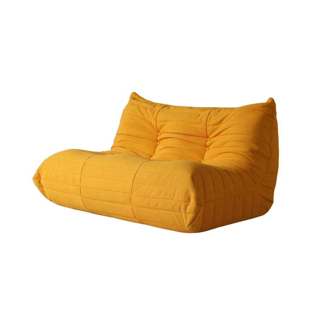 Yellow bean bag chair on a white background