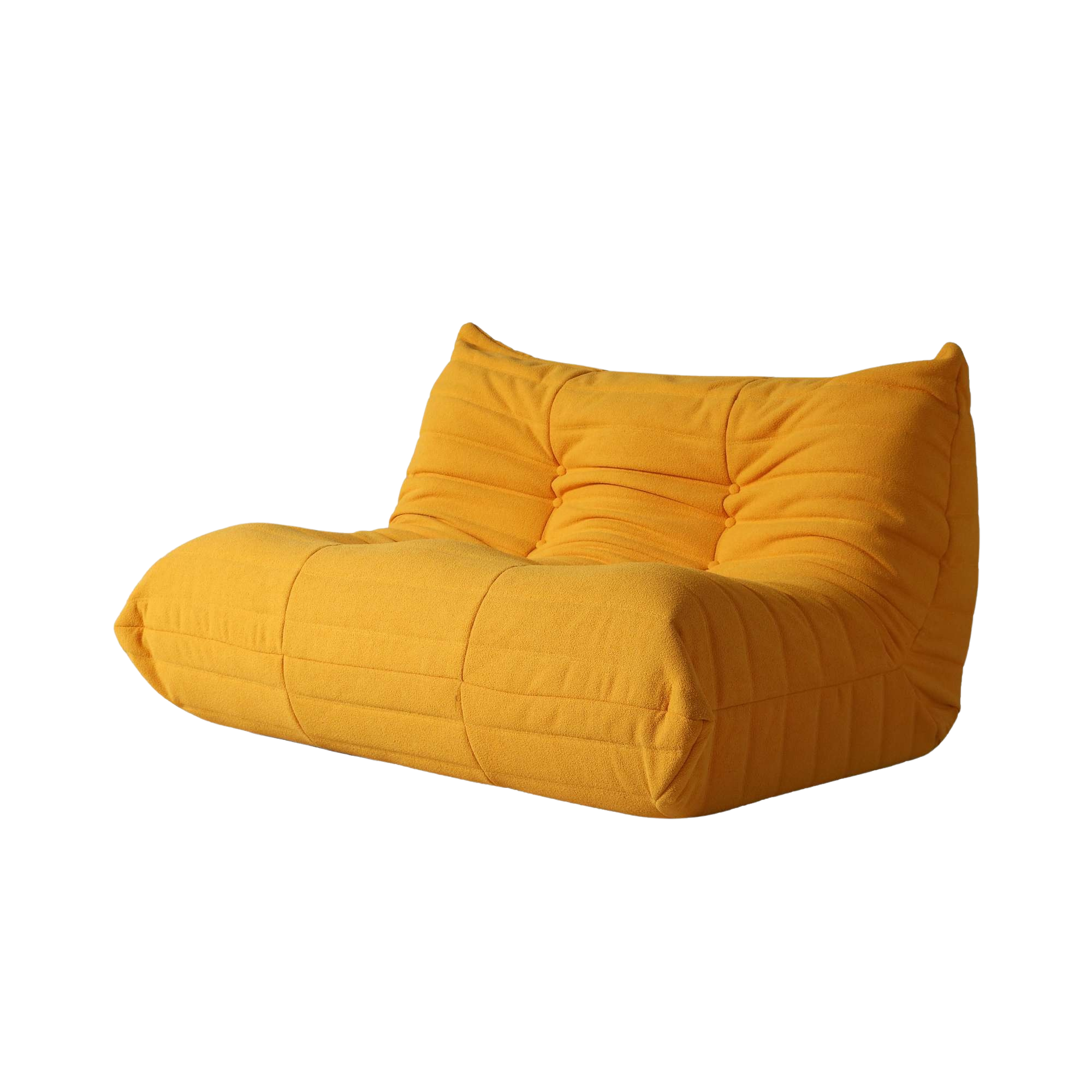 Yellow bean bag chair on a white background